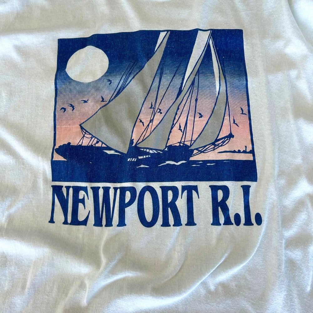 Vintage Newport RI Sailboat Graphic Tee Powder Blue Single Stitch Size Large - Picture 4 of 8